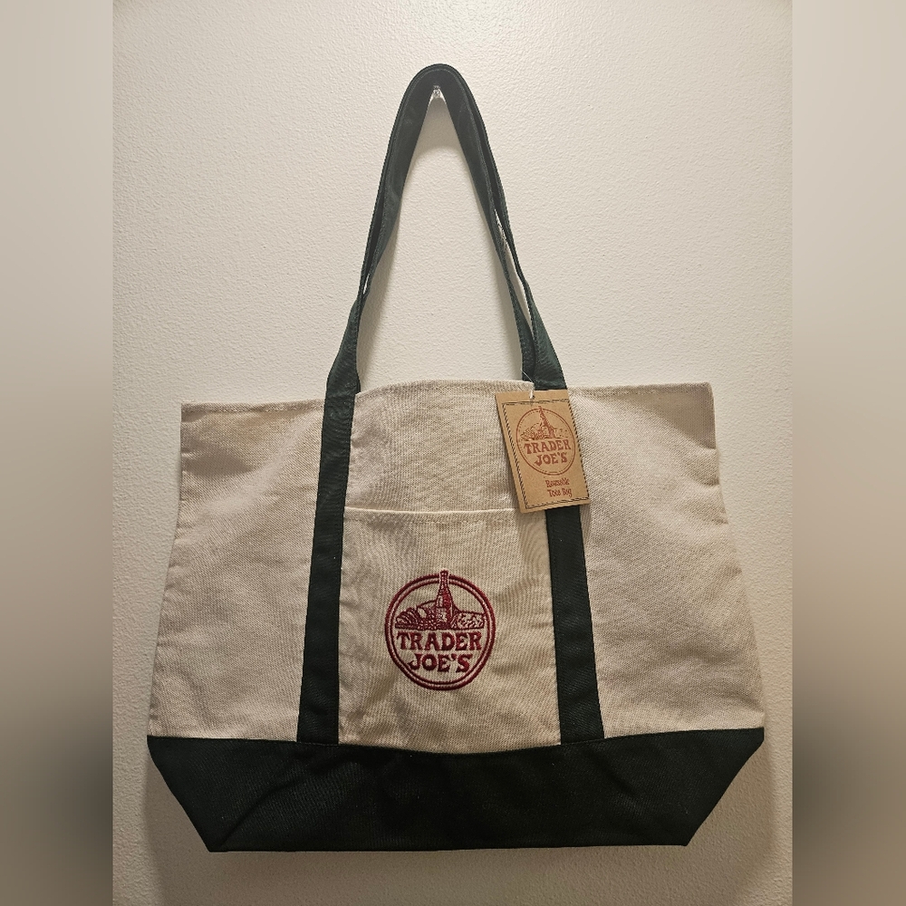 Trader Joes Green Canvas large tote bag Limited Edition